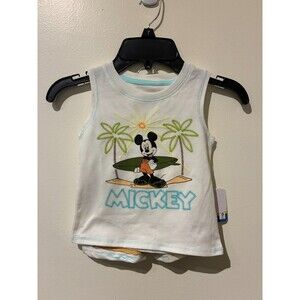 NWT Disney Mickey Mouse White Tank & Shorts Beach Outfit - 12M